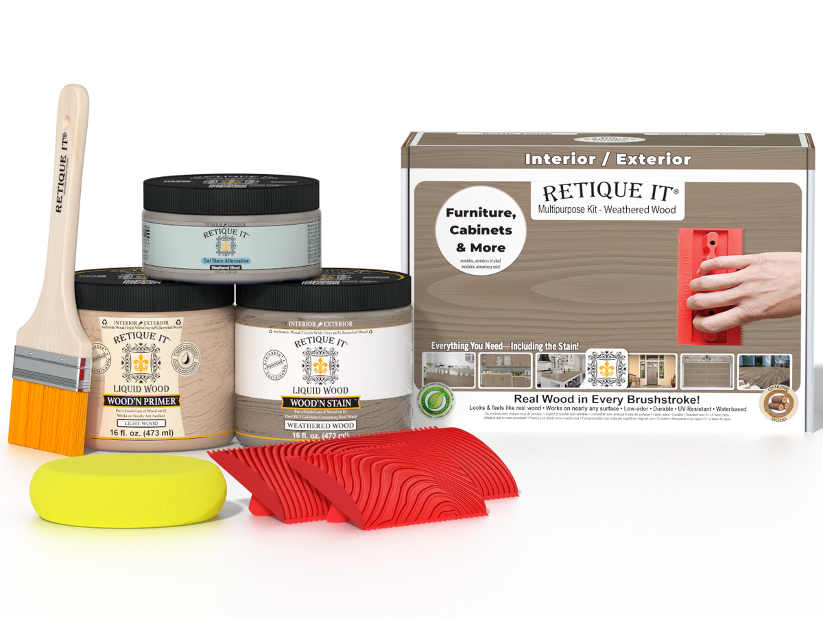 Retique It® Wood'n Finish Kit in Weathered Wood, multi-purpose kit for wood finishing and restoration.