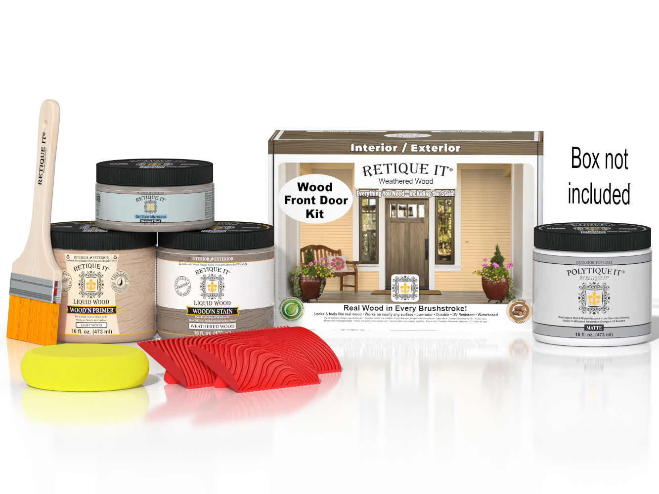 Wood'n Finish Front Door Kit - Weathered Wood — Matte kit contents with door box