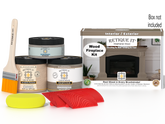 Retique It® Fireplace Wood'n Finish Kit in Weathered Wood stain, showing the full fireplace with weathered wood finish and stain details.