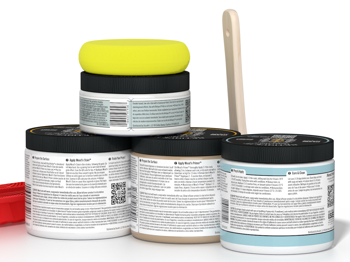 Retique It® Wood'n Finish Kit in White Wash for interior wood projects, showing back view of the Multi-purpose Wood'n Kit.