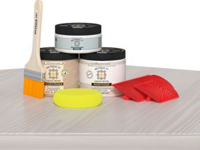 Retique It® Fireplace Wood'n Finish Kit in White Wash, stain set for full fireplace wood finishing, shown on table.