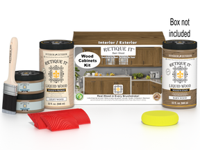 Retique It Wood'n Cabinet Kit with 12 barn wood-grained stained cabinet doors, showcasing rustic wood texture and finish.