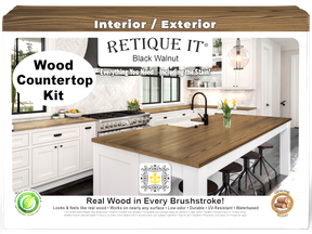 Retique It® black walnut countertop kit with stain, featuring a natural wood finish and smooth surface for full kitchen installation.