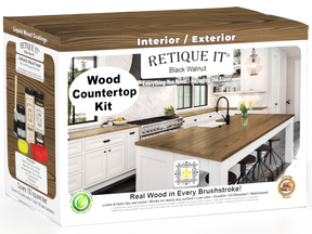 Retique It® black walnut countertop kit with stain, showcasing a natural wood finish on a kitchen countertop surface
