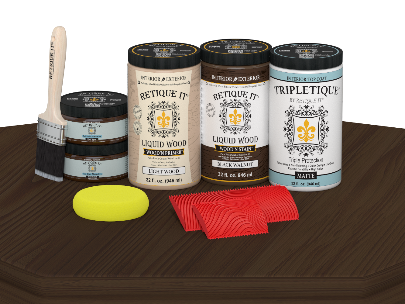 Retique It® Black Walnut countertop kit stain applied to a full kitchen surface, showcasing a matte finish on the countertop.