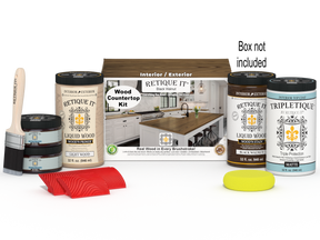 Retique It® black walnut countertop kit with stains, including a box of materials for full kitchen countertop renovation.