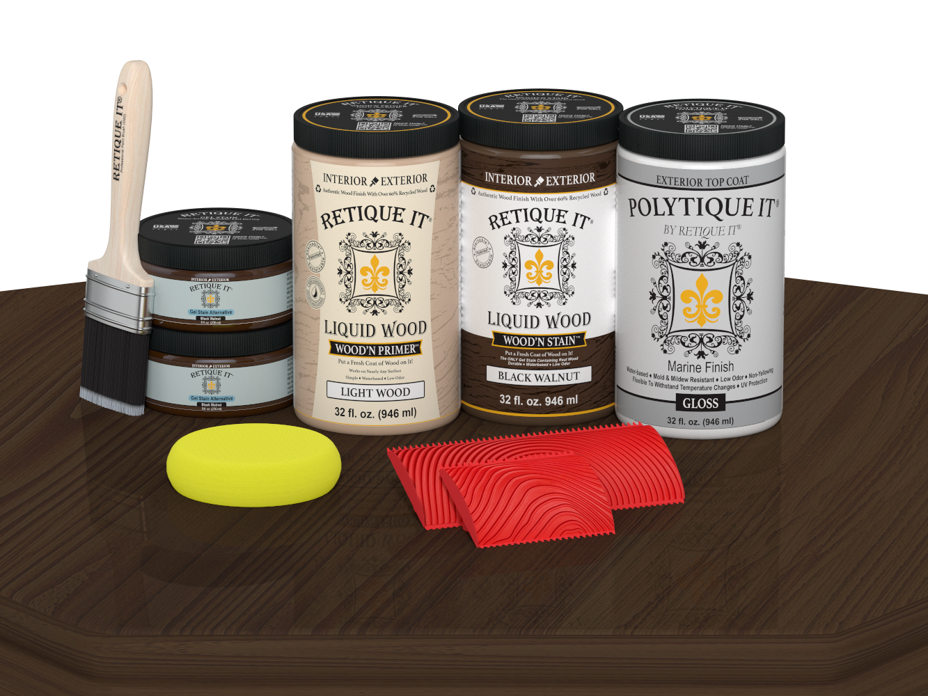 Wood'n Finish Front Door Kit (Double) - Black Walnut — Gloss kit contents