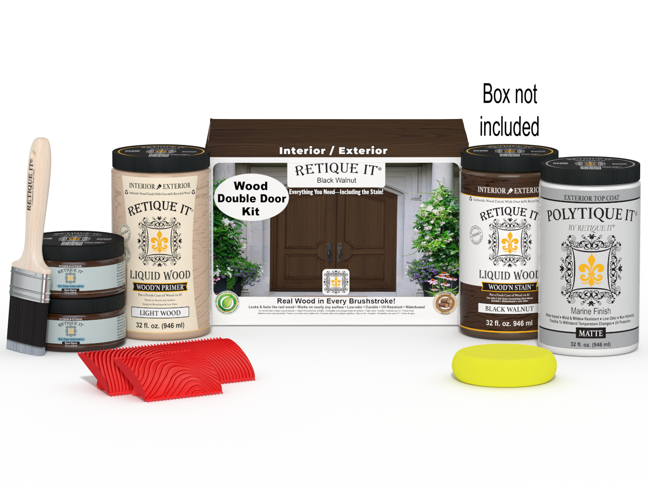 Wood'n Finish Front Door Kit (Double) - Black Walnut — Matte kit contents with door box