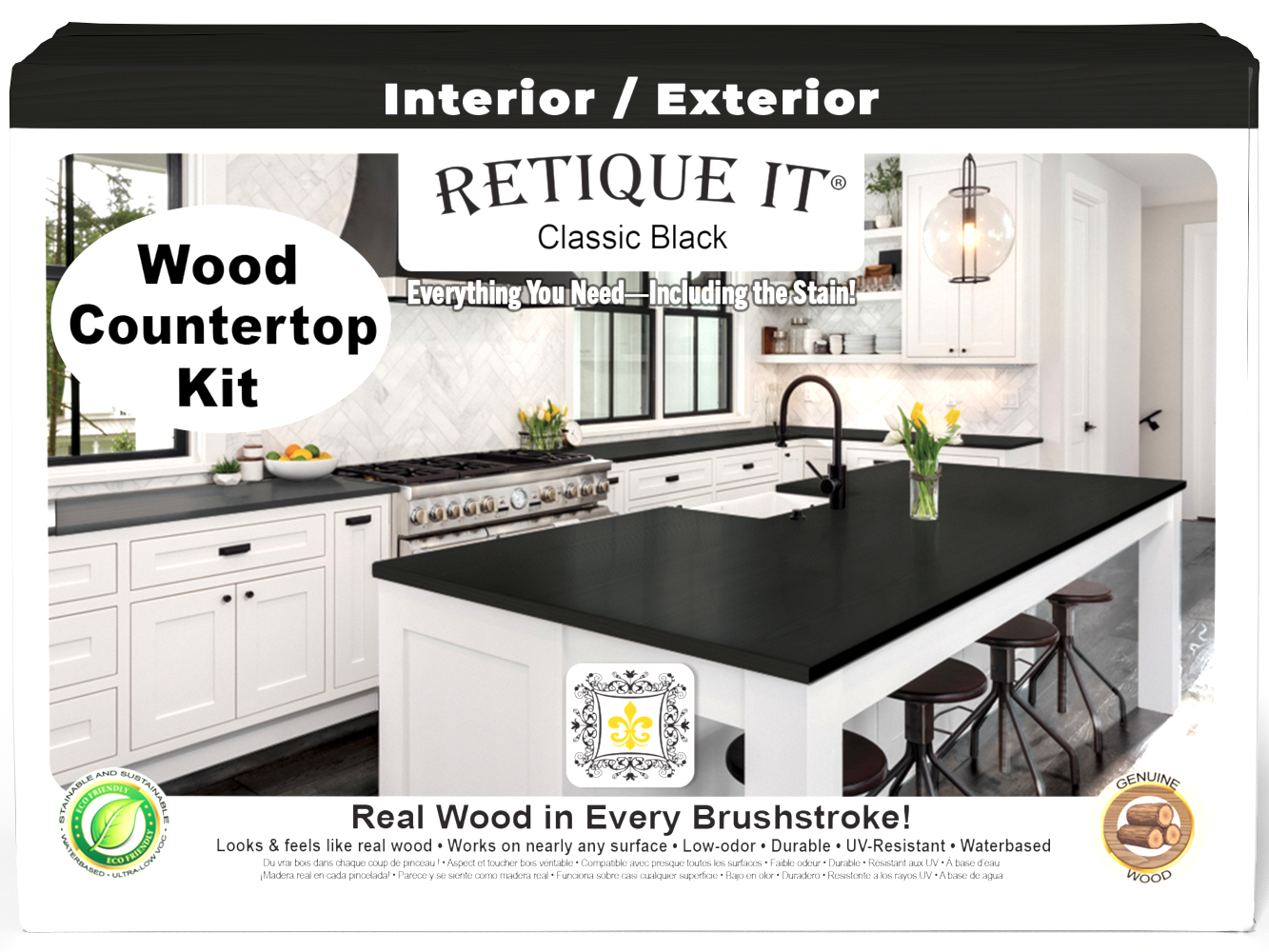 Retique It® full kitchen countertop kit in classic black stain, featuring a sleek, modern black surface for kitchen countertops.