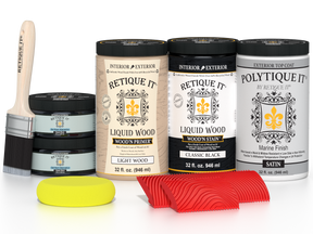 Large Black Wood'n Finish Kit by Retique It® with satin exterior top coat for multi-purpose wood finishing projects.