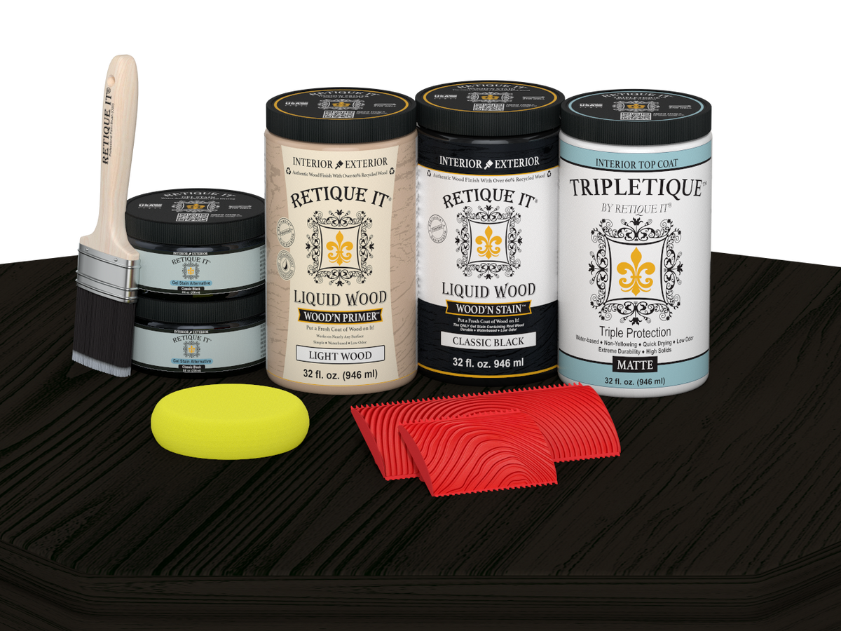 Retique It® full kitchen countertop kit with classic black stain, showing a matte finish on a modern kitchen countertop surface.