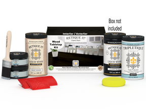 Retique It Wood'n Finish Kit tabletop stains in classic black, featuring four large stain bottles for wood finishing projects.