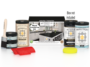 Retique It® countertop kit for full kitchen in classic black stain, featuring staining tools and supplies for kitchen countertop renovation.