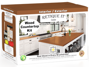 Retique It® Cedar countertop kit for full kitchen, featuring stain application on natural wood surface.