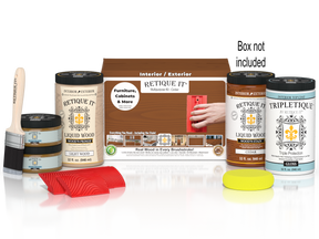 Large Cedar Wood'n Finish Kit by Retique It® for interior top coating, includes wood finish supplies in a detailed box.