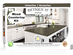 Retique It® charcoal countertop kit featuring stains for full kitchen installation, shown in a 3D box view.