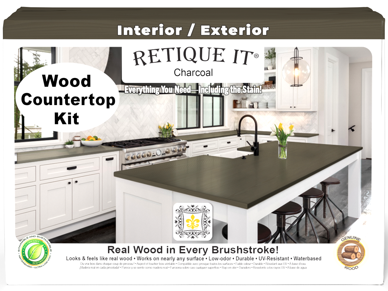 Retique It® charcoal countertop kit for full kitchen, showing stained, polished countertop surface with a modern finish.