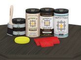 Retique It® charcoal countertop kit with stain and matte finish on a kitchen surface, designed for full kitchen countertop renovation.