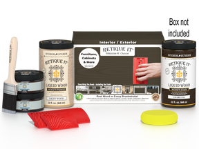 Large Charcoal Wood'n Finish Kit by Retique It® showing wood finish bottles and applicator tools in a box.