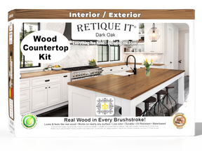 Retique It® dark oak countertop kit with stain samples and application tools for full kitchen renovation.