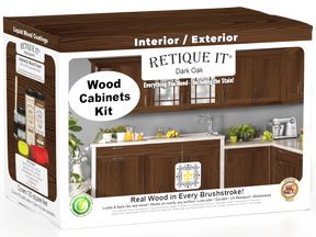 Dark oak Wood'n Cabinet Kit with 12 grained cabinet doors, showcasing stained wood finish from Retique It®'s stains collection