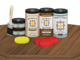 Large Dark Oak Wood'n Finish Kit by Retique It® for interior top coating, featuring wood grain and matte finish on a table.