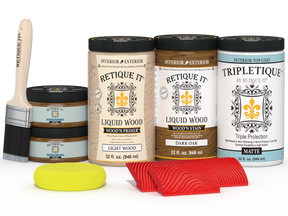 Large Dark Oak Wood'n Finish Kit by Retique It® for interior top coating, includes wood finish products and application tools.