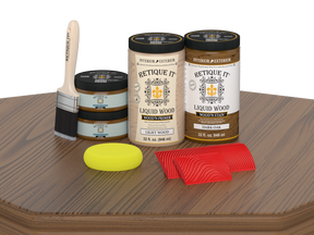 Large Dark Oak Wood'n Finish Kit by Retique It® for multi-purpose wood finishing, shown on a table surface.