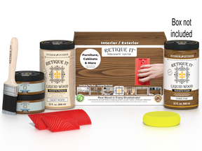 Large Dark Oak Wood'n Finish Kit by Retique It® with wood stain and application tools in a box.