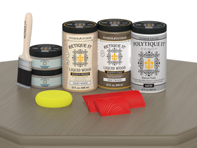 Large Wood'n Kit by Retique It® with driftwood finish, featuring satin exterior top coat on a wooden table surface.