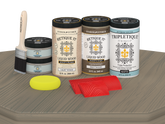 Retique It® Drift Wood countertop kit with matte stain applied to a full kitchen countertop, showcasing natural wood grain finish.