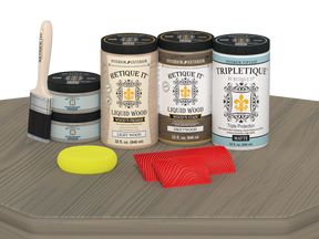 Retique It® Drift Wood countertop kit with matte stain applied to a full kitchen countertop, showcasing natural wood grain finish.