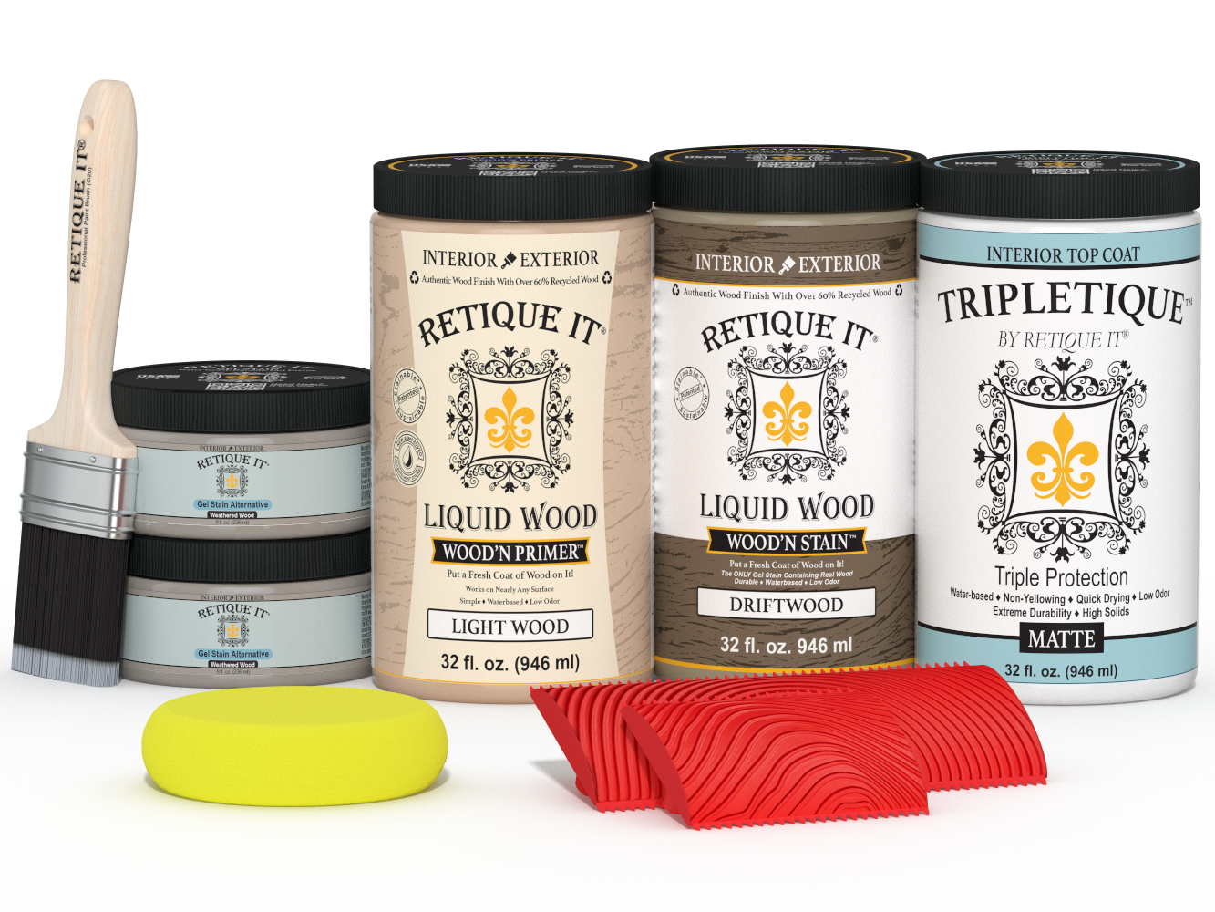 Retique It® Drift Wood full kitchen countertop kit with matte stain, showcasing wood grain and natural finish on a countertop surface.
