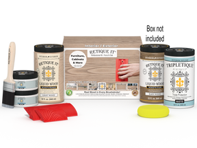 Large French Oak Wood'n Finish Kit by Retique It® with interior top coat, includes wood finish and application tools.