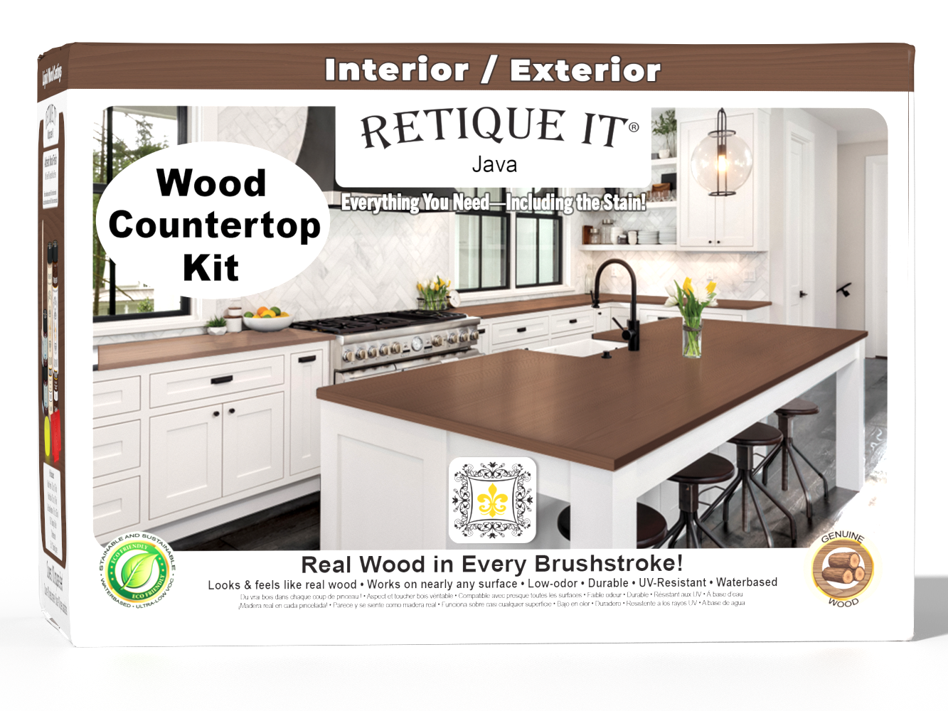 Retique It® Java countertop kit for full kitchen staining, featuring a box with stain bottles and application tools.