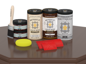 Large Java Wood'n Finish Kit by Retique It® for exterior wood projects, featuring gloss top coat and comprehensive application tools.