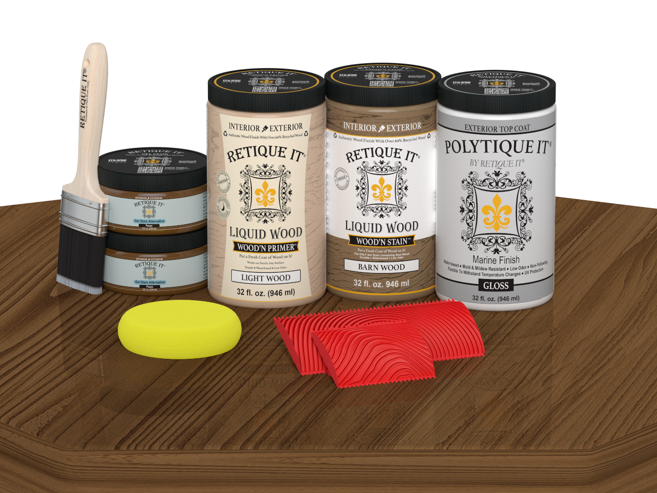 Large Multi-purpose Wood'n Kit by Retique It® in Modern Walnut with glossy exterior topcoat, shown on a table surface.