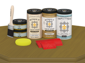 Large Old Oak Wood'n Finish Kit by Retique It® with matte interior top coat, featuring wood stain and finishing tools.