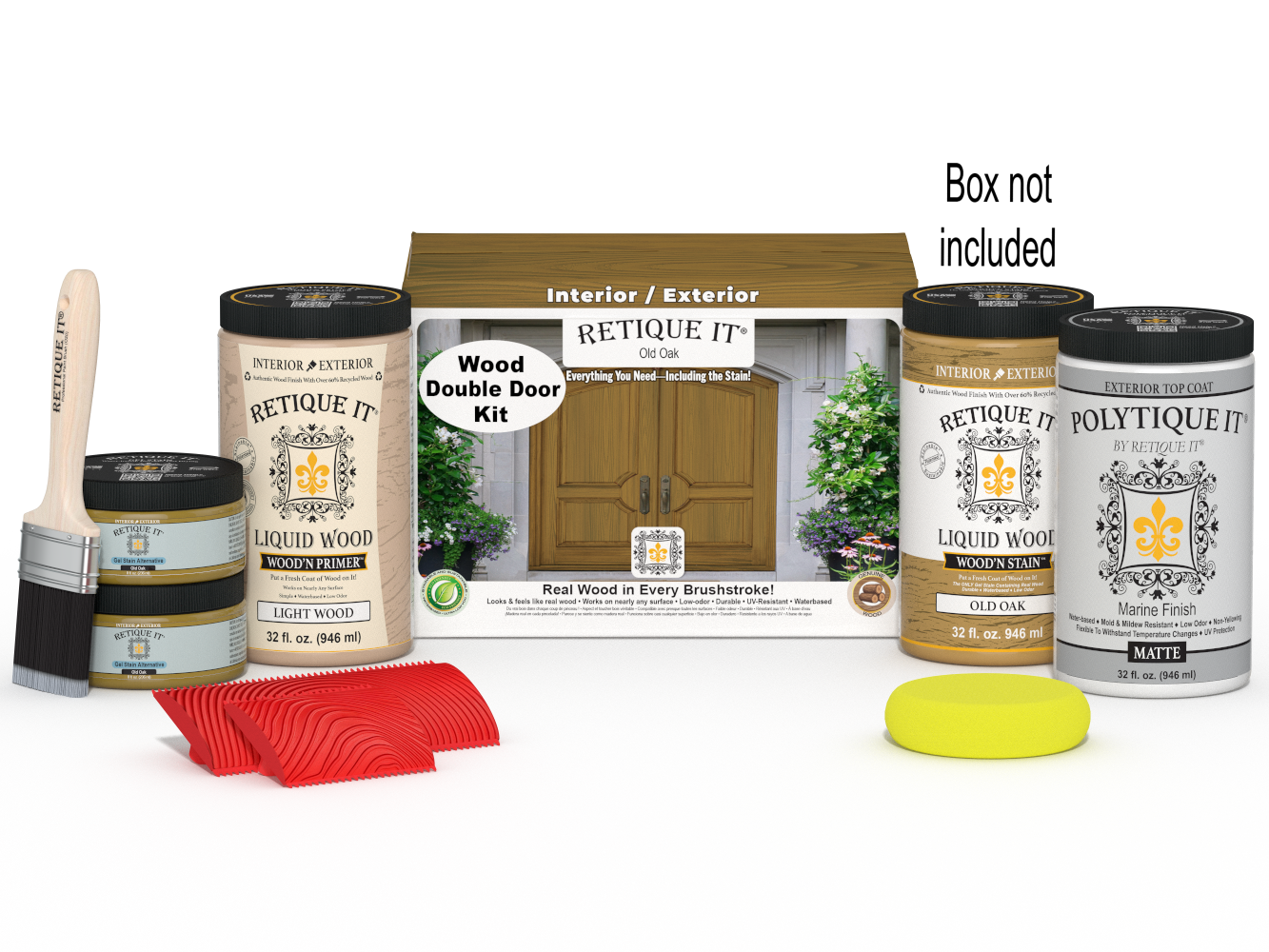Wood'n Finish Front Door Kit (Double) - Old Oak — Matte kit contents with door box