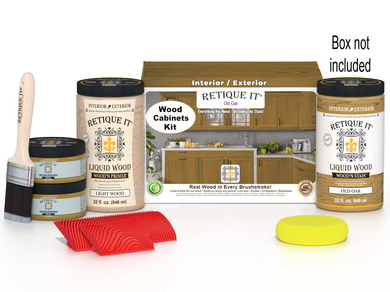 Retique It Wood'n Cabinet Kit in Old Oak stain, 12 door grained design, showing wood texture and cabinet components.