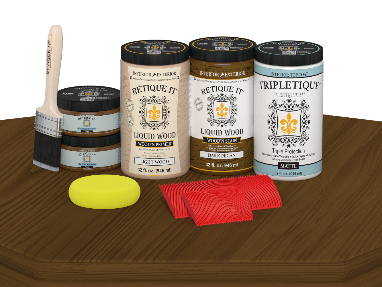 Retique It® Dark Pecan countertop stain kit with matte finish, designed for full kitchen countertops.