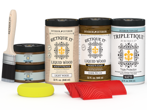 Retique It® dark pecan countertop stain kit for full kitchen countertops, featuring matte finish and wood stain application.