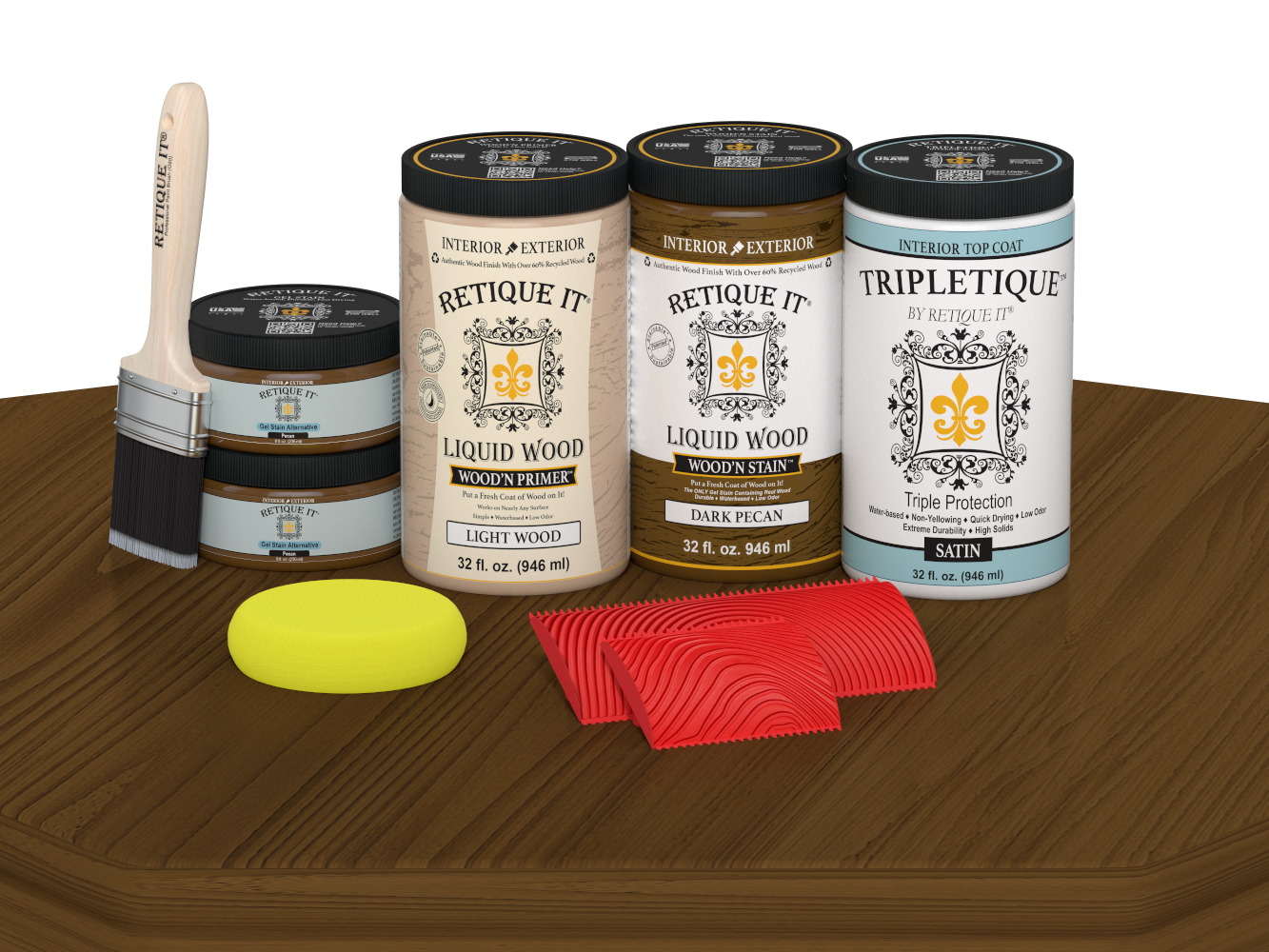 Retique It® dark pecan countertop kit stain applied on a kitchen countertop, showcasing a satin finish on a full kitchen surface.