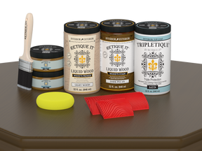 Large Dark Pecan Wood'n Kit interior top coat by Retique It® with satin finish, shown on a wooden table surface.