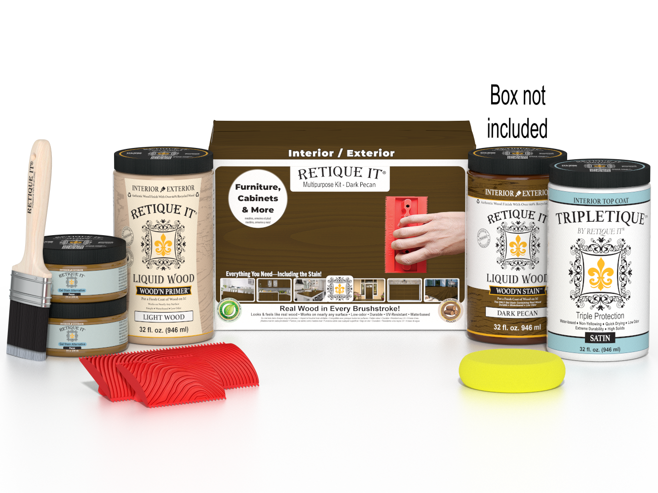 Large Dark Pecan Wood'n Kit by Retique It® for interior finishing, includes top coat for multi-purpose wood projects.