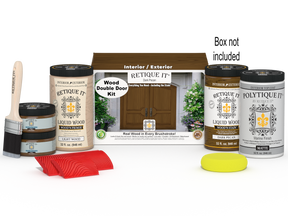 Wood'n Finish Front Door Kit (Double) - Dark Pecan — Matte kit contents with door box