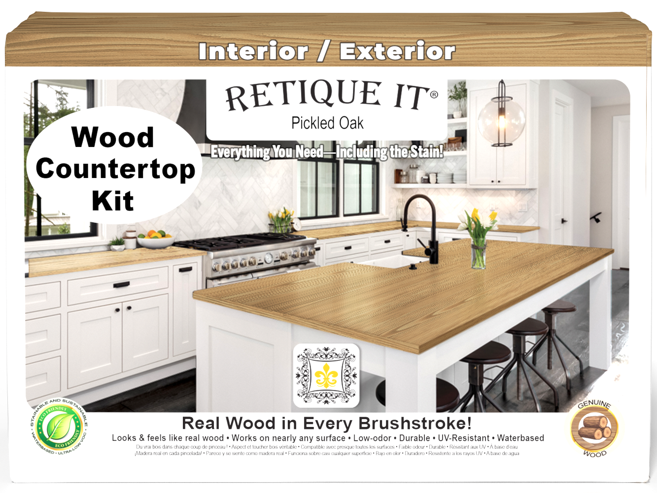 Retique It® Pickled Oak countertop kit stain, showcasing the natural wood grain and finish on a full kitchen countertop.