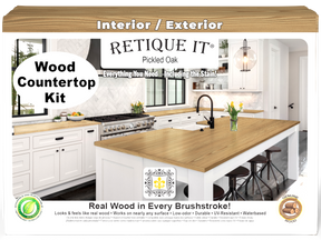 Retique It® Pickled Oak countertop kit stain, showcasing the natural wood grain and finish on a full kitchen countertop.