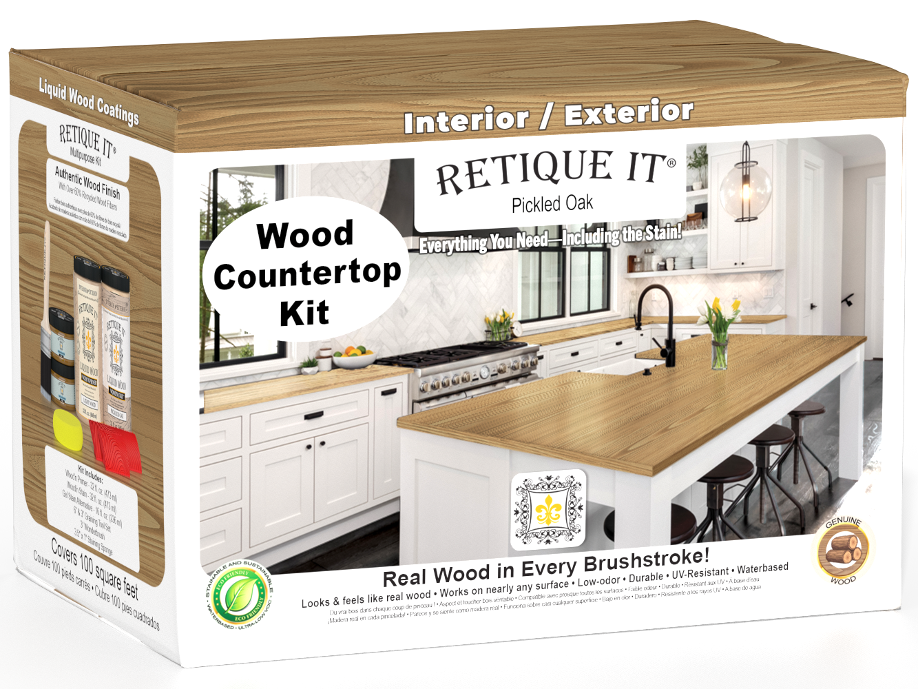 Retique It® Pickled Oak countertop stain kit for full kitchen countertops, showcasing a natural wood finish.