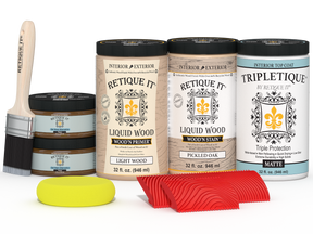 Retique It® Pickled Oak countertop kit stain applied on a kitchen countertop, showcasing the matte finish and wood grain details.